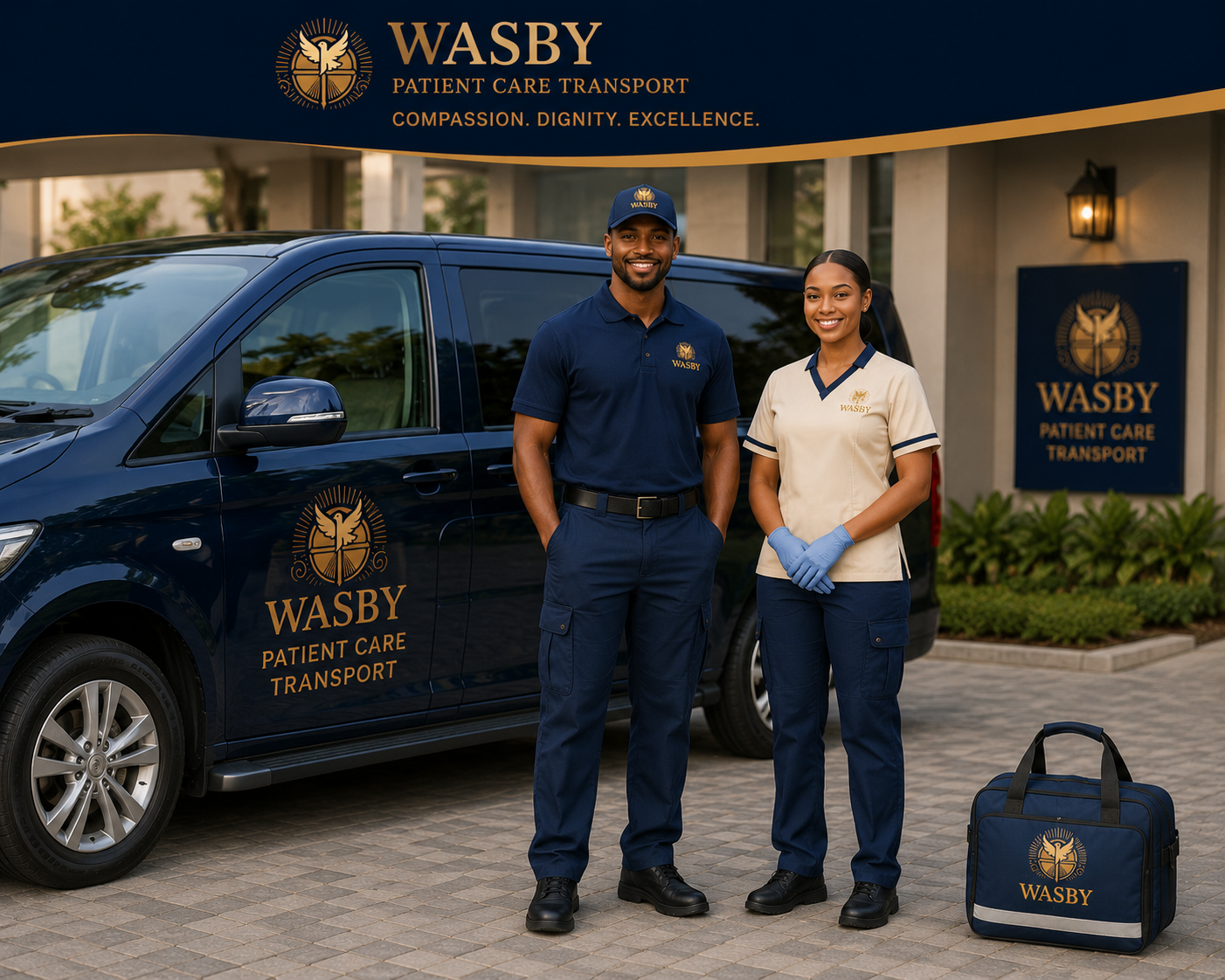 WASBY® patient care and assisted transport support team representing future community mobility services in Jamaica